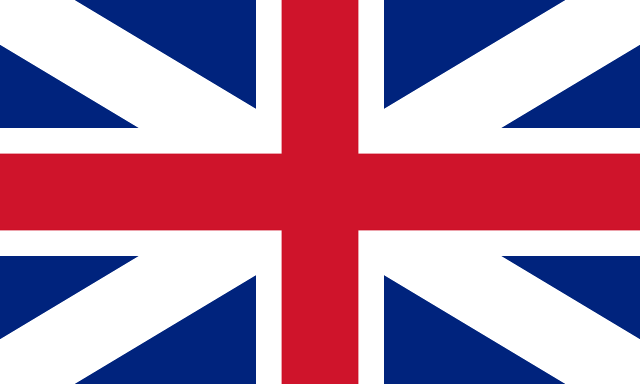 De vlag van het Verenigd Koninkrijk, ook wel bekend als de Union Jack, met een rood kruis en diagonale rode en witte strepen op een blauwe achtergrond.